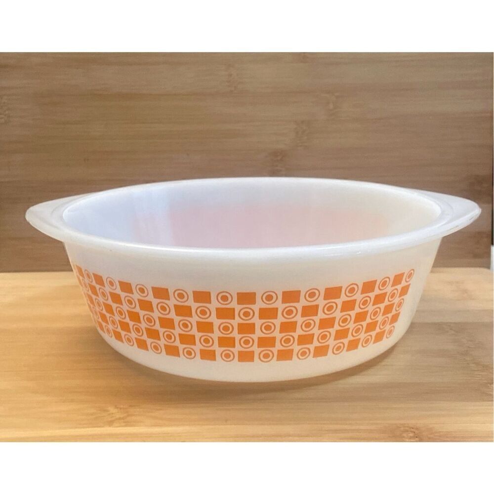 Vintage Glasbake 2qt Orange White Retro Design Baking Casserole Dish Made in USA